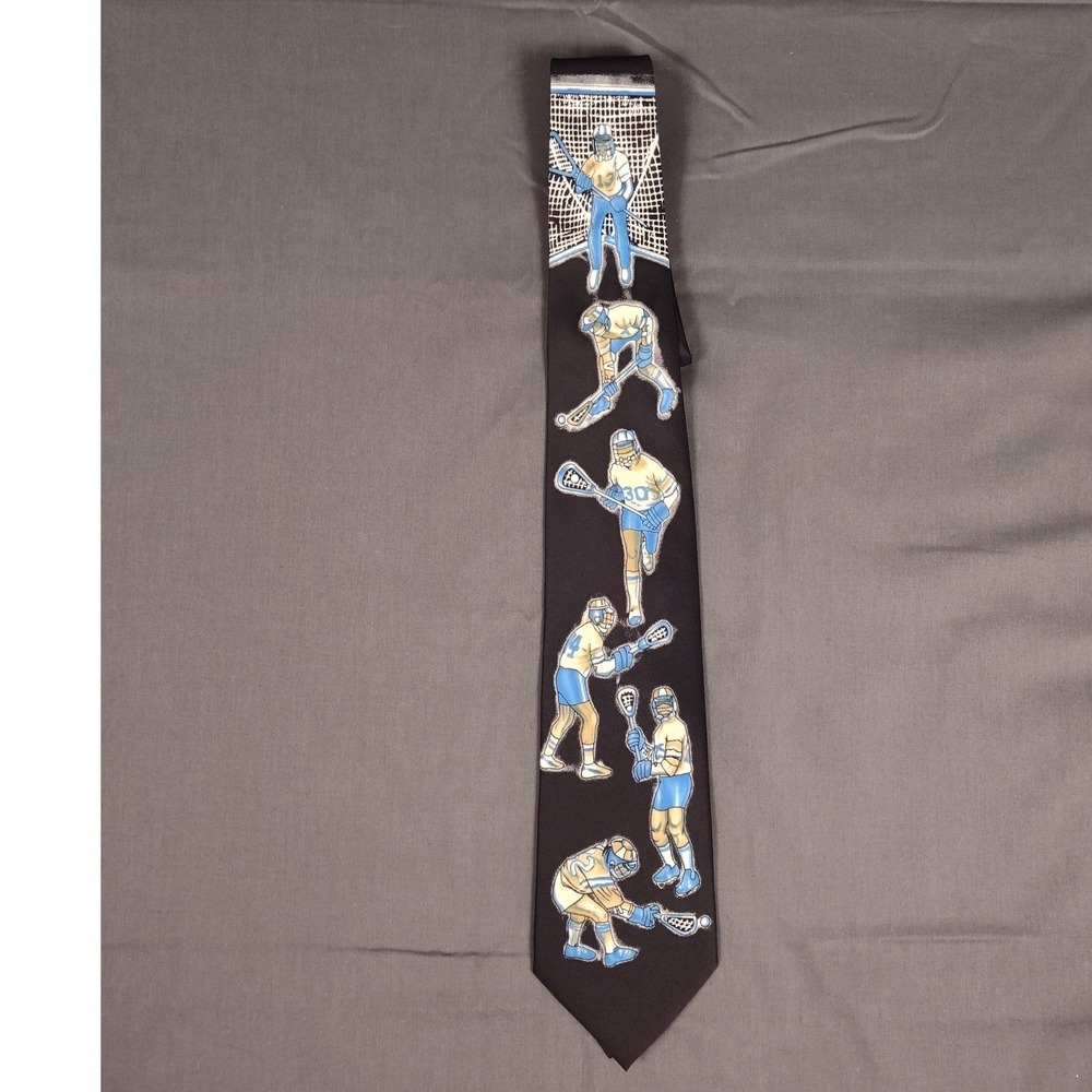 NWOT Parquet Mens Lacrosse Sports Novelty Necktie Black Graphic Polyester